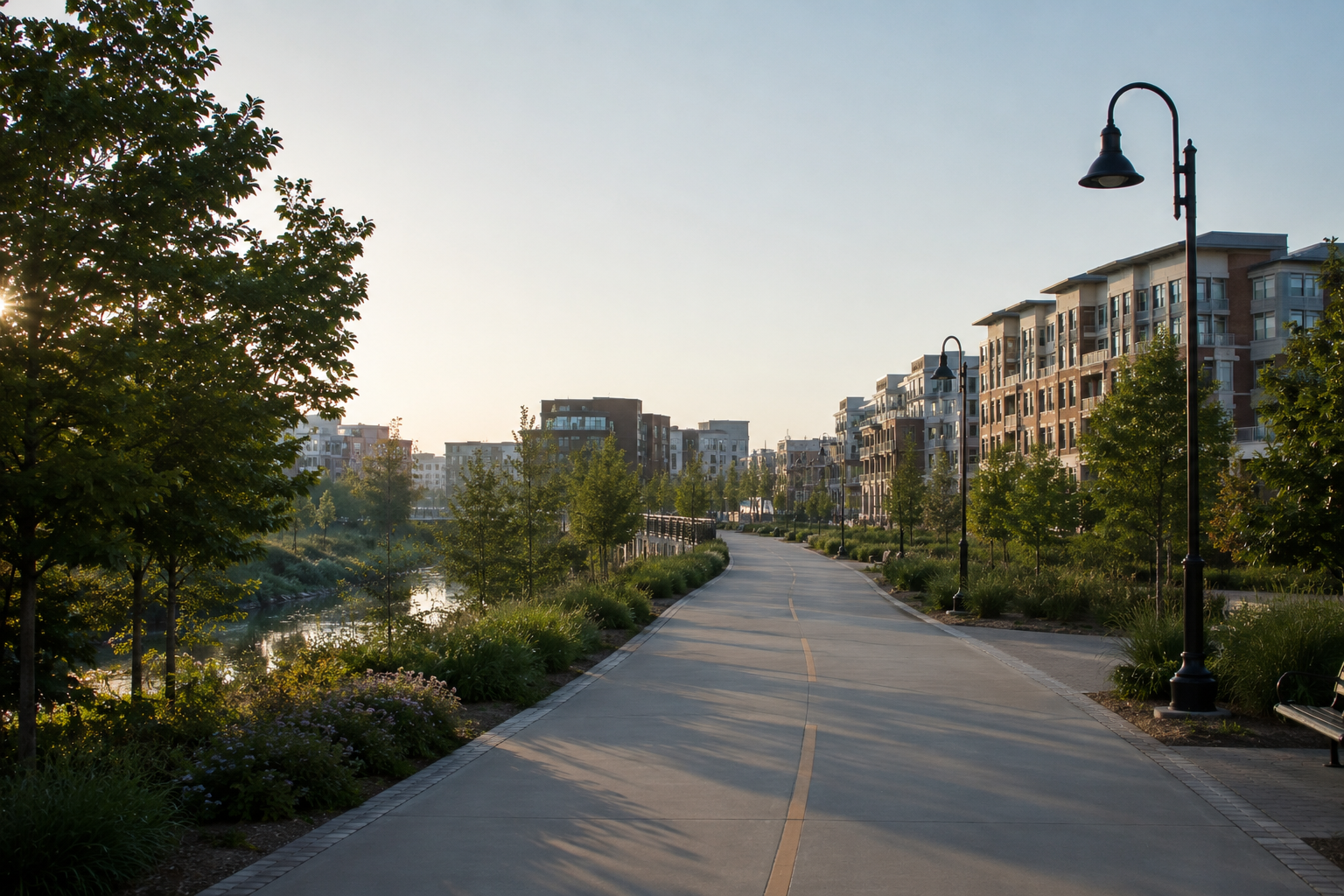 Downtown Alpharetta townhome-lined street near the Alpha Loop trail