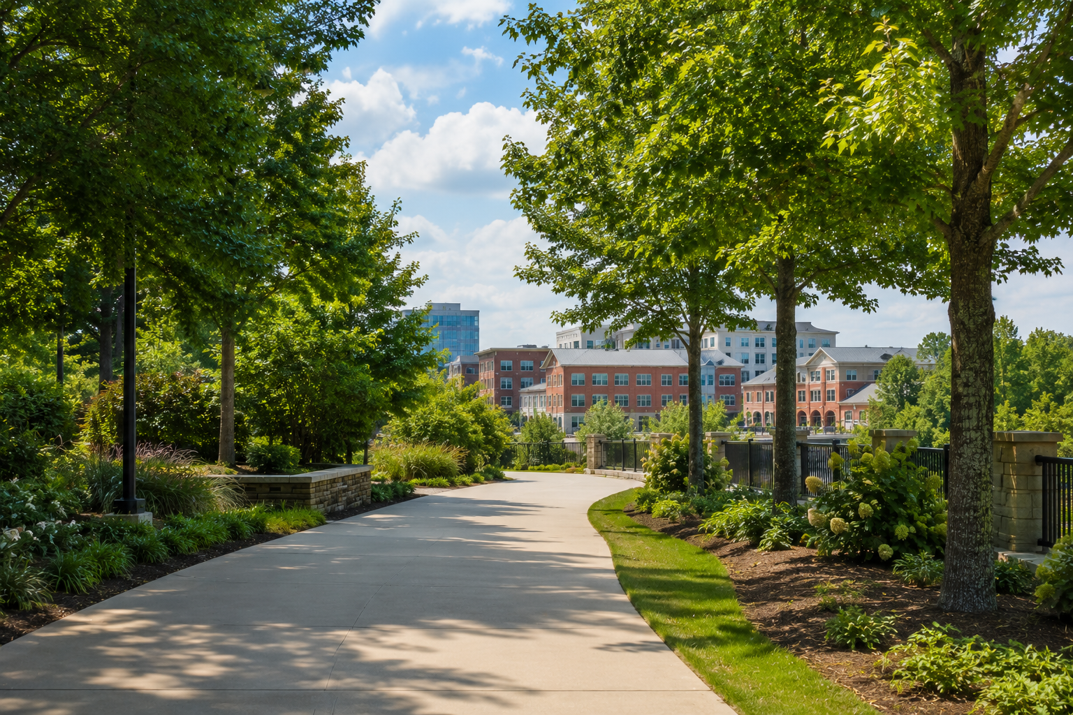 Alpha Loop multi-use trail near downtown Alpharetta with residential neighborhood in view