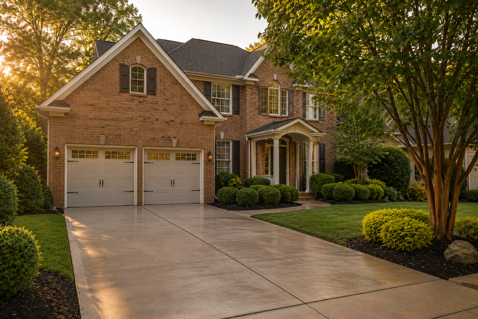 Pressure-washed driveway and refreshed landscaping on an Alpharetta home for sale