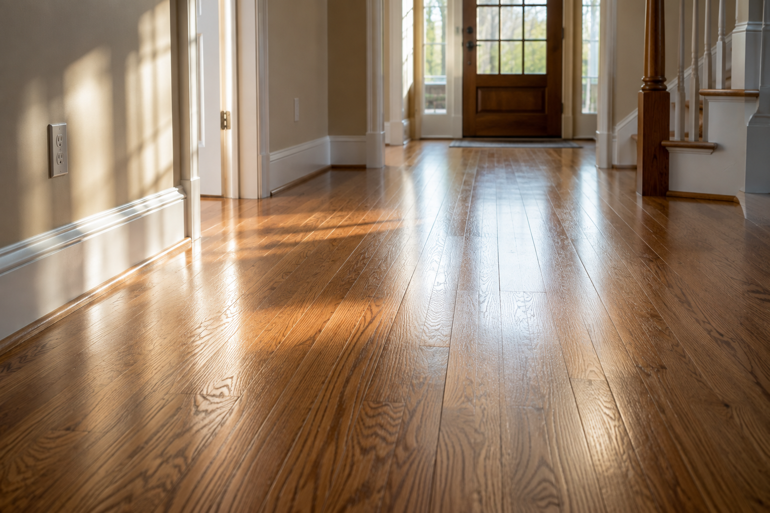 Freshly refinished hardwood floors in a North Fulton Alpharetta home before sale