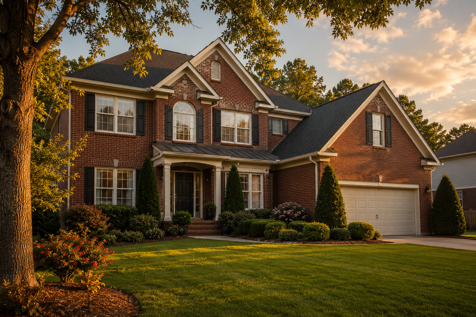 Traditional brick executive home exterior in Alpharetta Georgia neighborhood