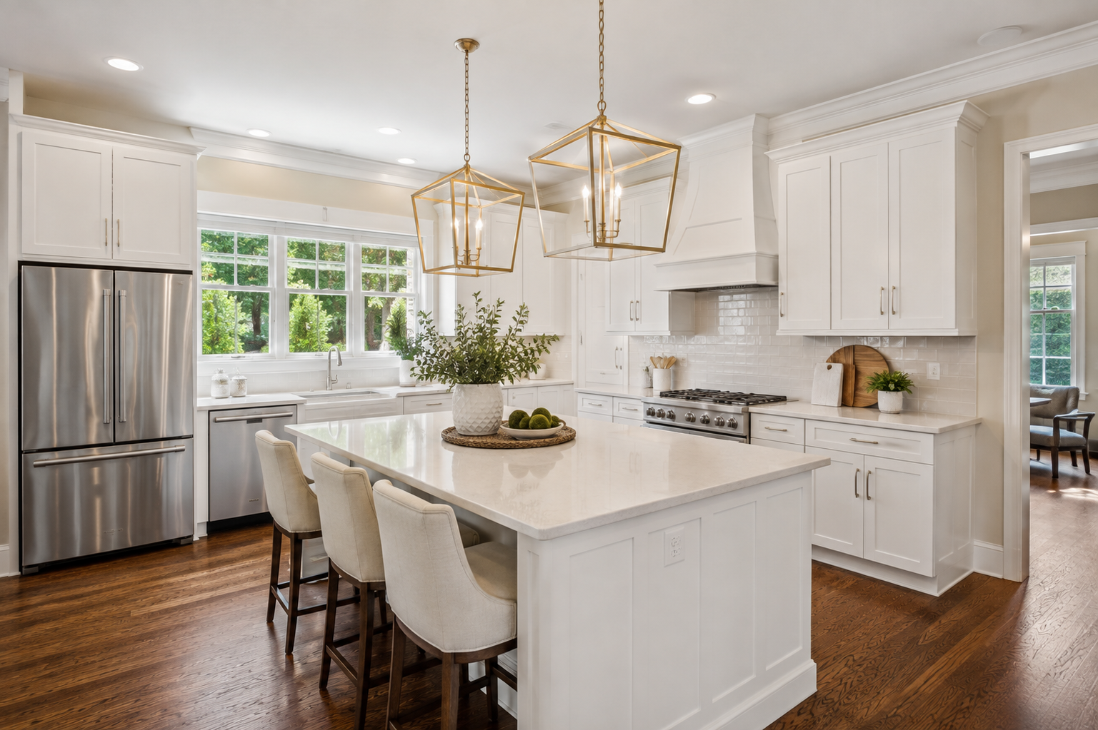 Renovated kitchen interior staged for sale in Alpharetta Georgia single family home