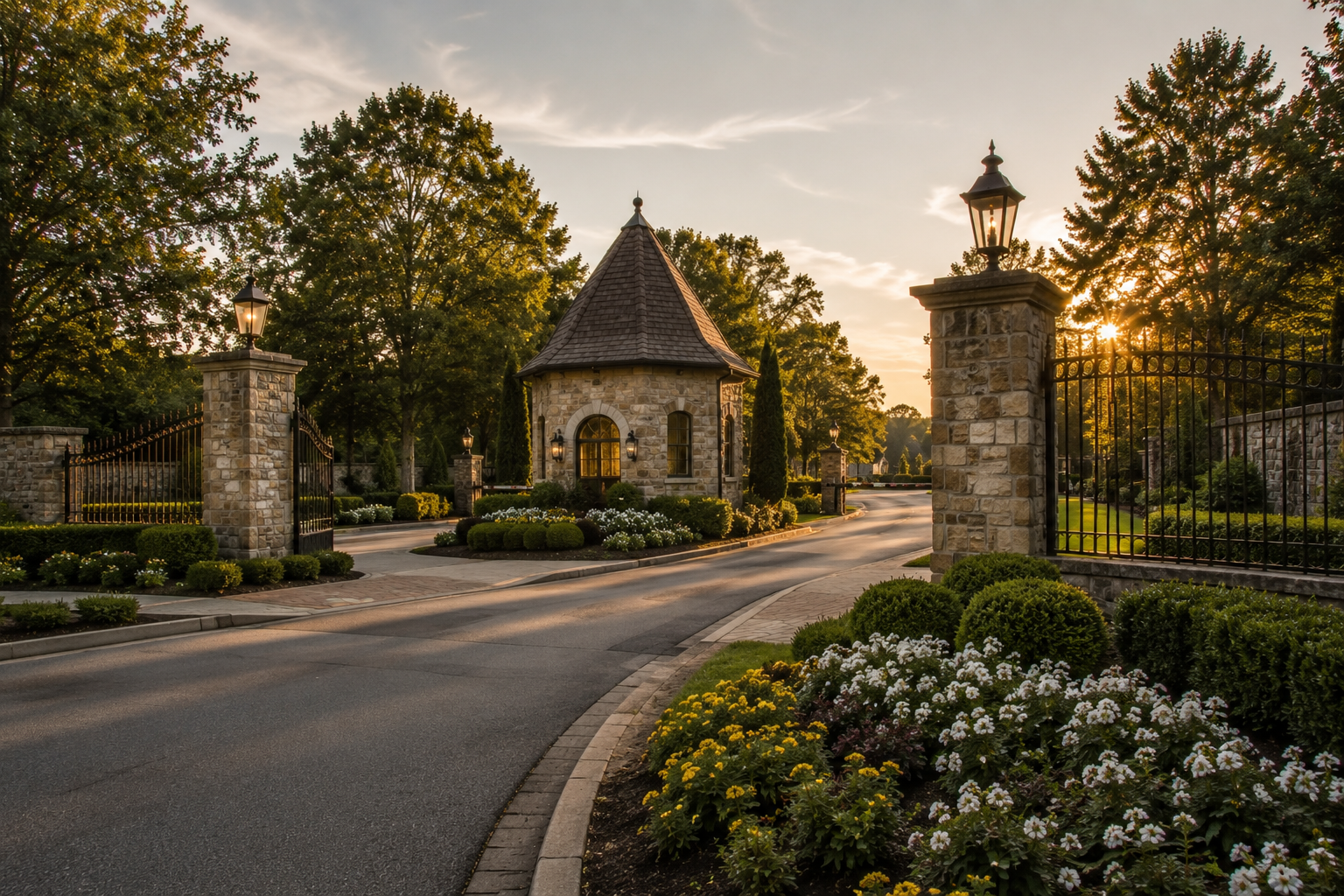 Gated community entrance similar to Country Club of the South in Alpharetta Georgia