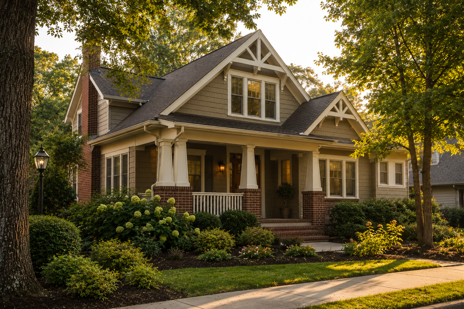 Craftsman style single family home exterior in Crabapple Alpharetta GA neighborhood
