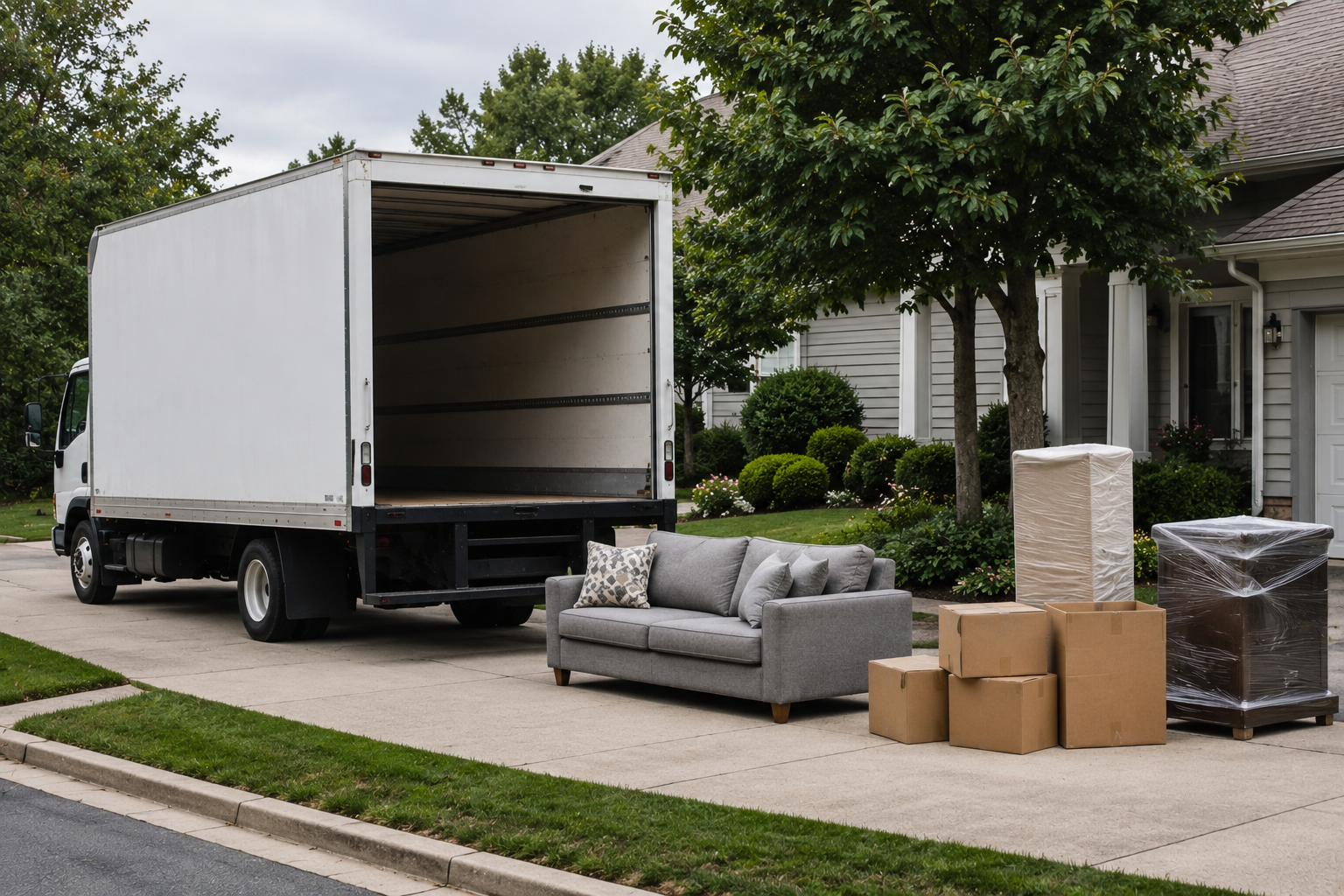 Furniture donation pickup truck loading items from a North Fulton County driveway
