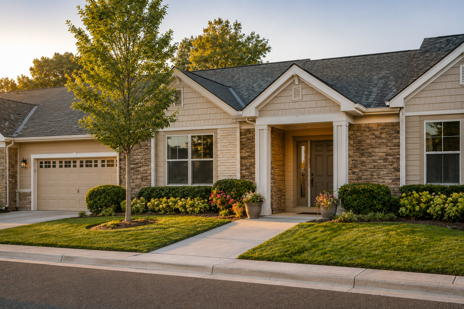Step-less ranch-style active adult condo exterior in Alpharetta Georgia