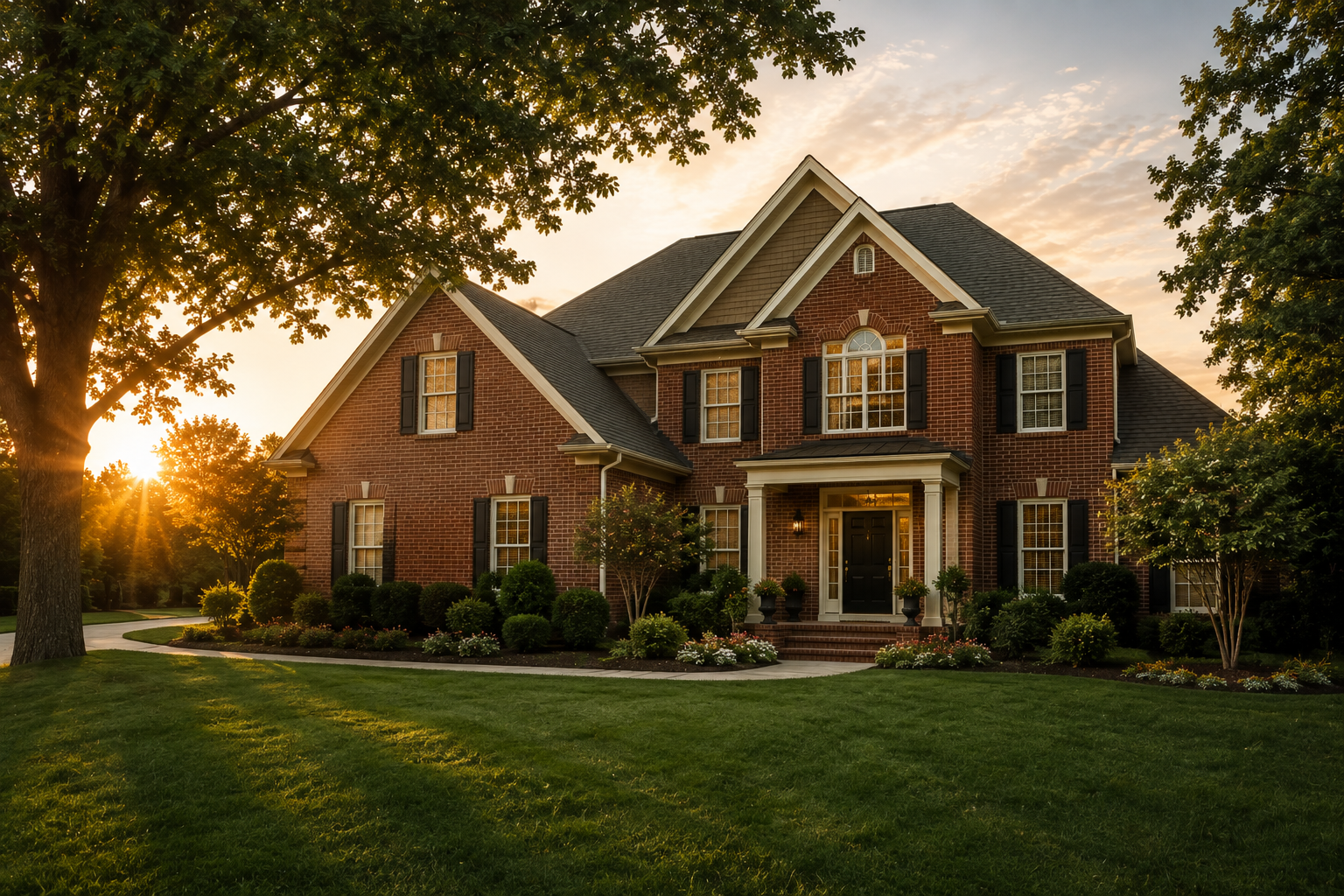 Traditional brick two-story home exterior in Windward subdivision Alpharetta GA