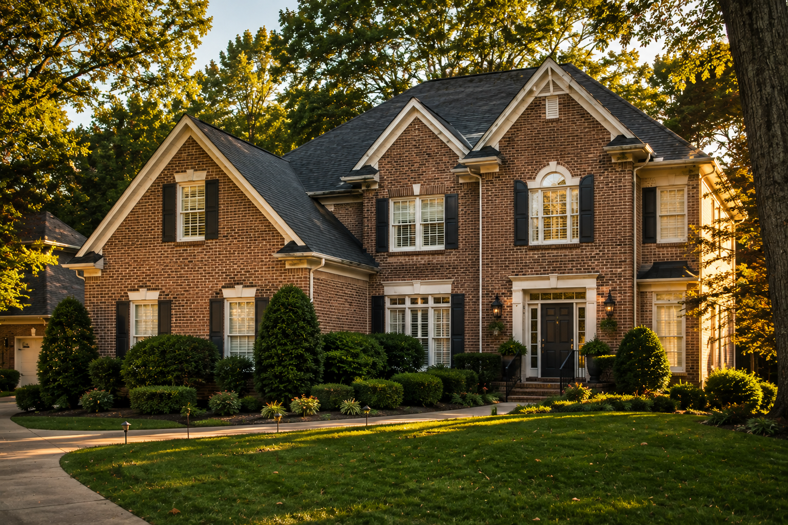 Traditional two-story executive home exterior in Windward Alpharetta Georgia during estate sale preparation