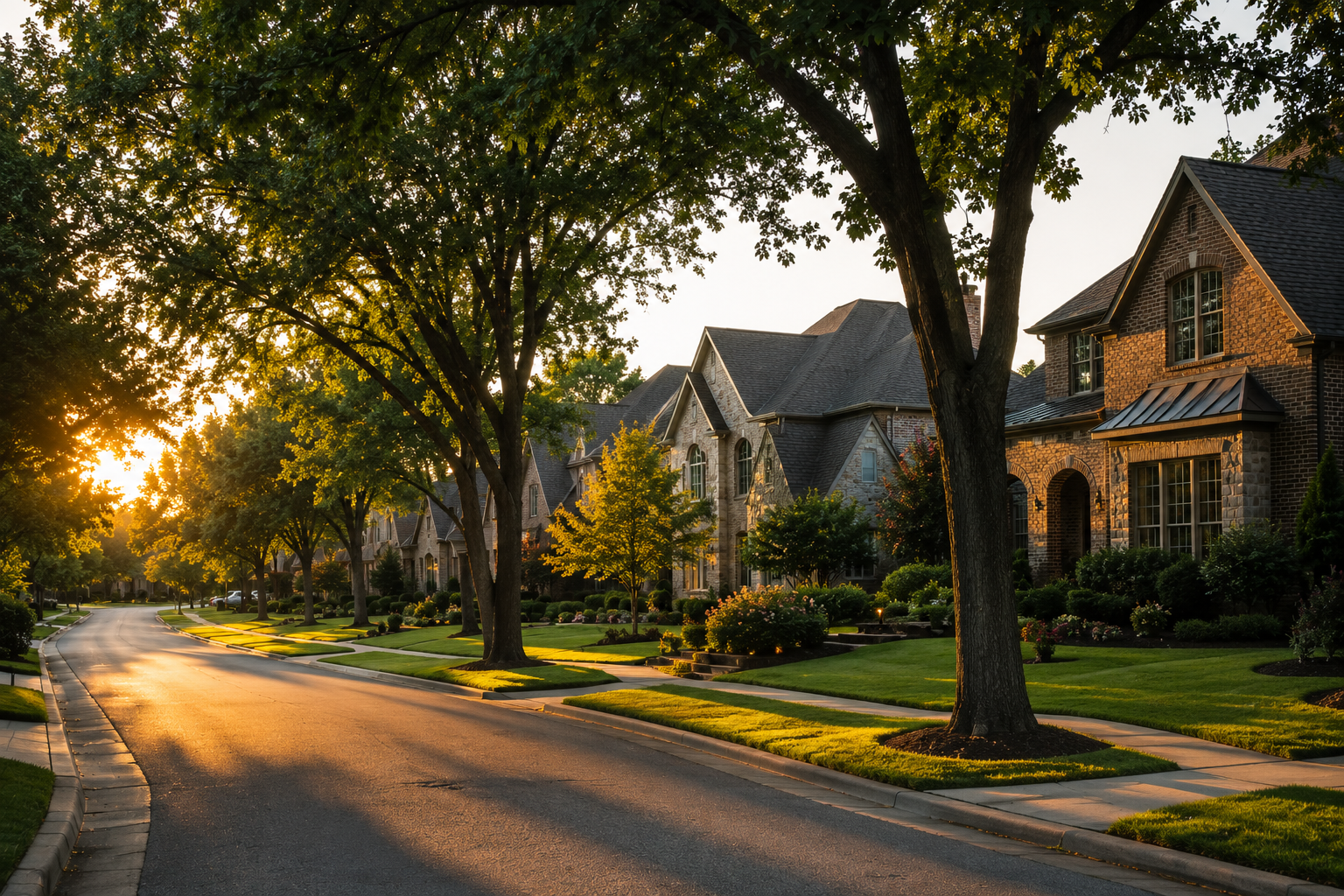 Residential streetscape in the Windward subdivision of Alpharetta Georgia near Alpharetta High School