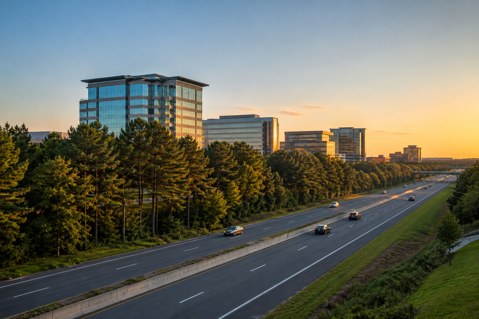 GA-400 highway corridor near Alpharetta GA during golden hour