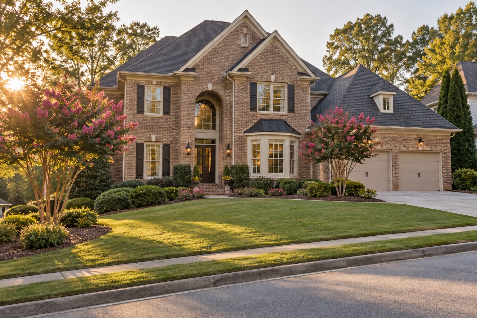 Four-sided brick executive home on a graded lot in an Alpharetta, Georgia swim-tennis neighborhood