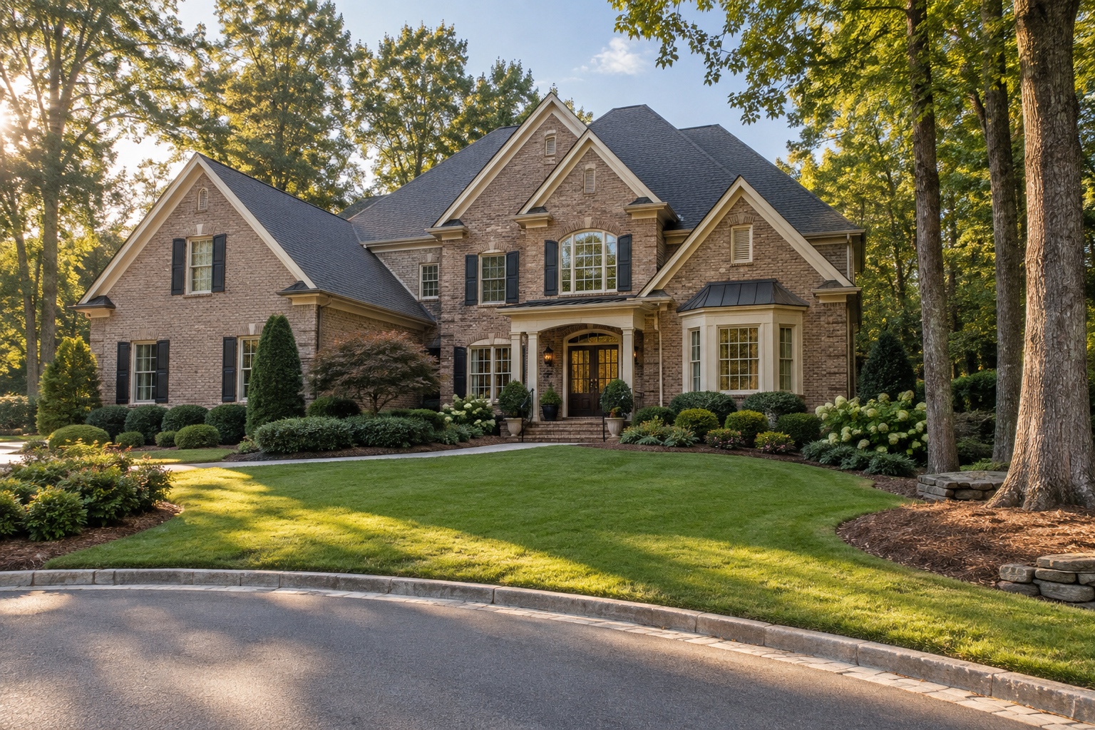 Traditional brick executive home on a quiet cul-de-sac in an Alpharetta, Georgia swim-and-tennis neighborhood