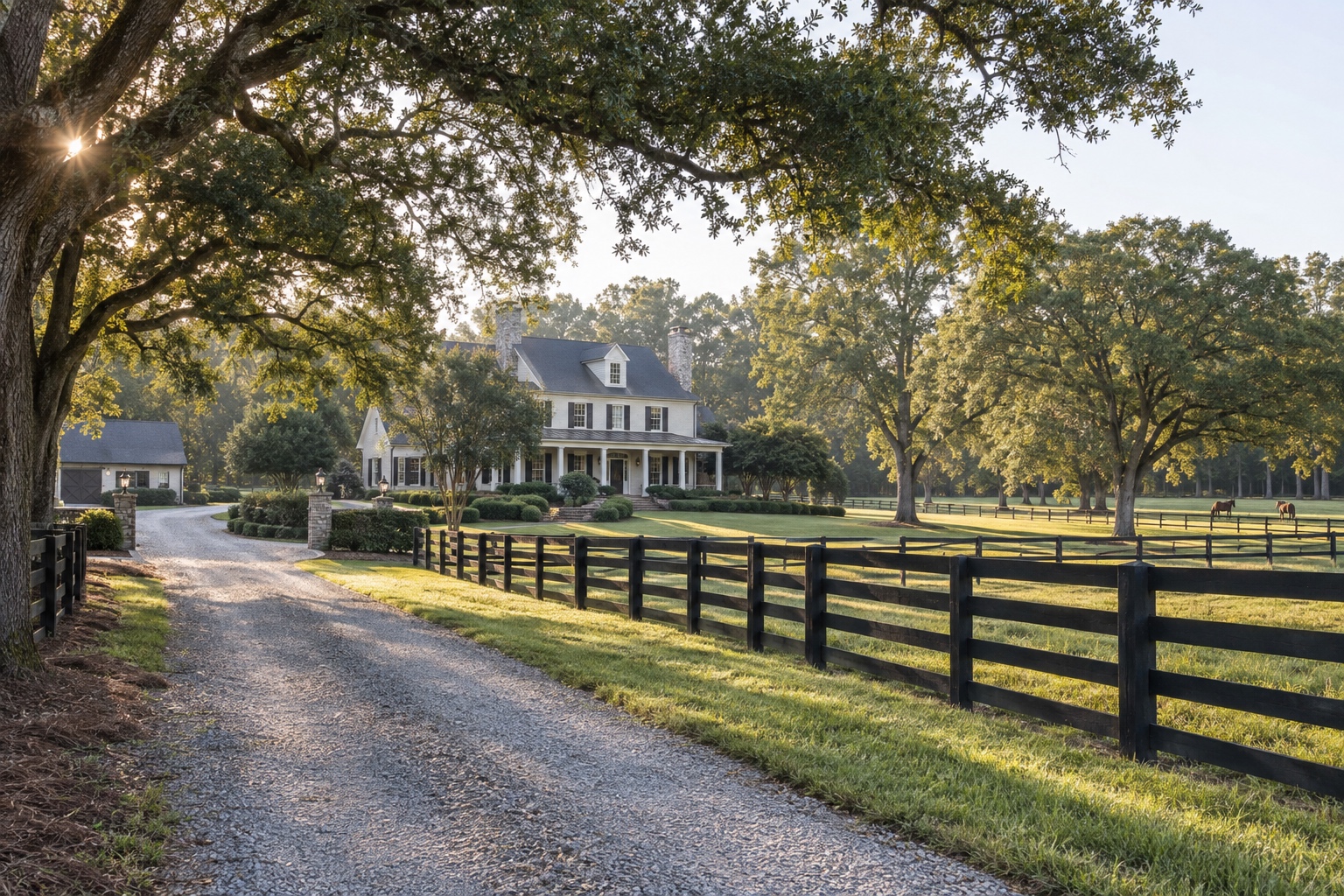 Split-rail fenced pasture on a one-acre-plus AG-1 estate lot in Milton, Georgia